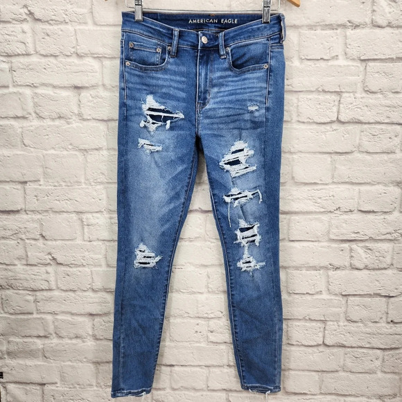 American Eagle Outfitters Denim - American Eagle Distressed High Rise Jegging Medium Wash Denim Flap Jeans Sz 6R